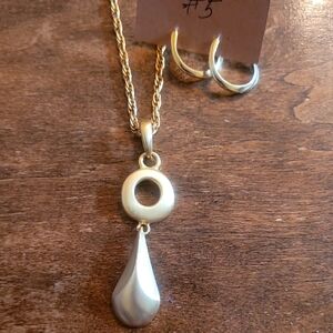 Purple #5 Elegant Gold Pendant Necklace and Hoop Earrings Set